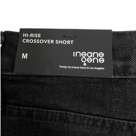 Insane Gene Hi-Rise Crossover Short Distressed Mom Jeans Shorts Black Y2K Size M - Picture 8 of 12
